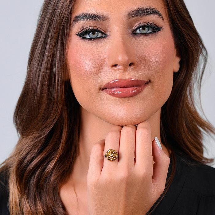 BAGUE FEMME EN ACIER IP OR RONDE ROSE