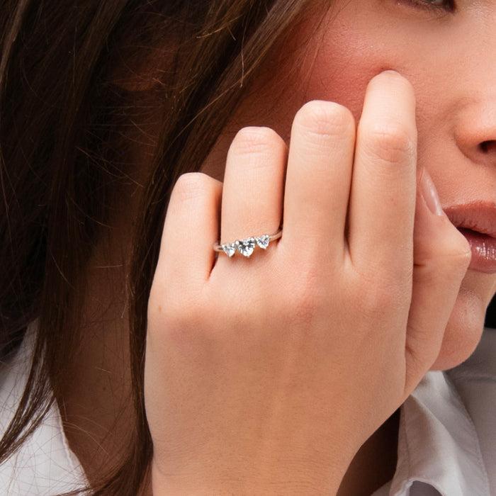 ANELLO DONNA IN ACCIAIO CON CUORI CON ZIRCONI BIANCHI