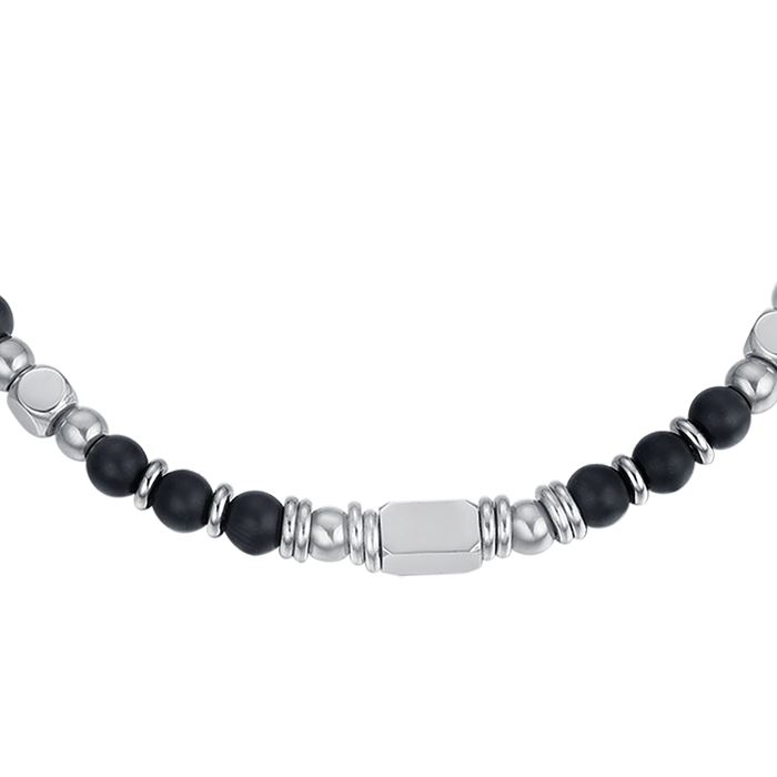 BRACELET HOMME EN ACIER AVEC PIERRES D'AGATE NOIRE