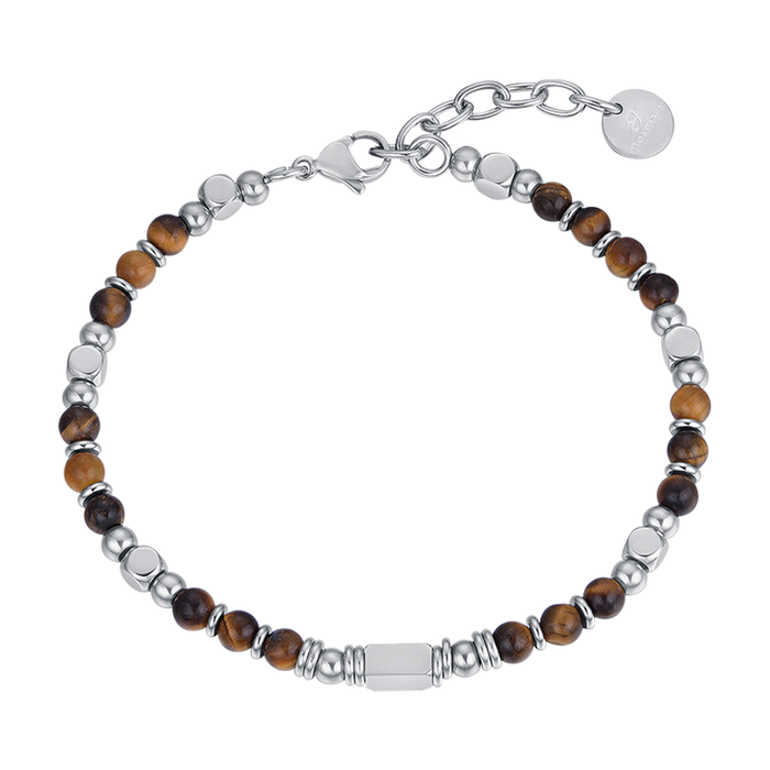 MEN'S STEEL BRACELET WITH BROWN TIGER EYE STONES