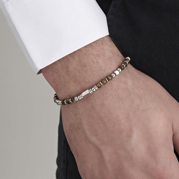 MEN'S STEEL BRACELET WITH BROWN TIGER EYE STONES