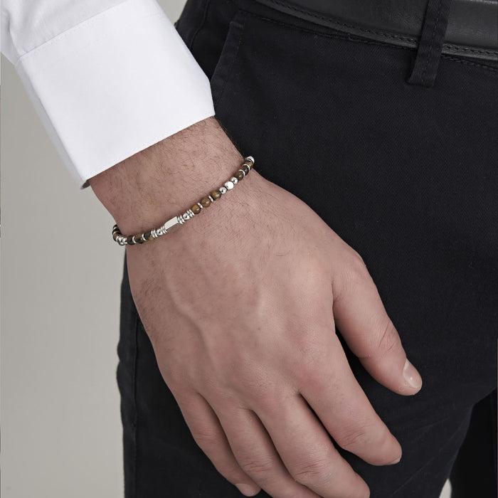 MEN'S STEEL BRACELET WITH BROWN TIGER EYE STONES