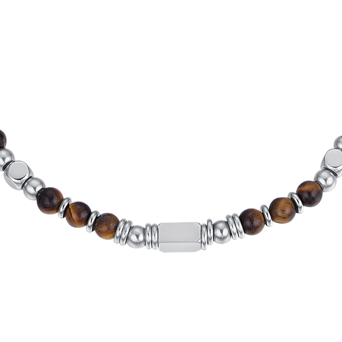 MEN'S STEEL BRACELET WITH BROWN TIGER EYE STONES