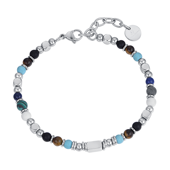 MEN'S STEEL BRACELET WITH BROWN TIGER EYE STONES