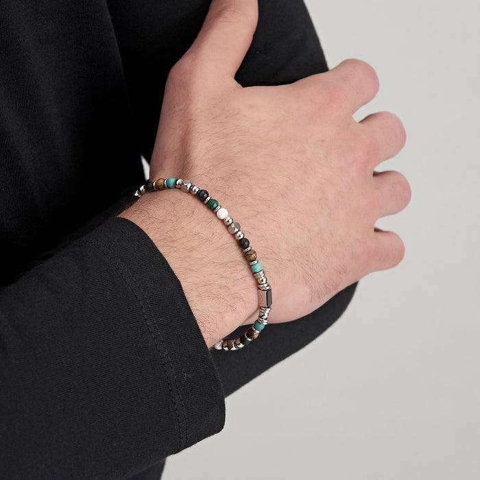 MEN'S STEEL BRACELET WITH BROWN TIGER EYE STONES