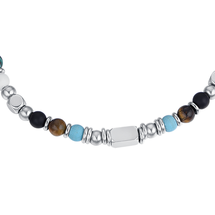 MEN'S STEEL BRACELET WITH BROWN TIGER EYE STONES
