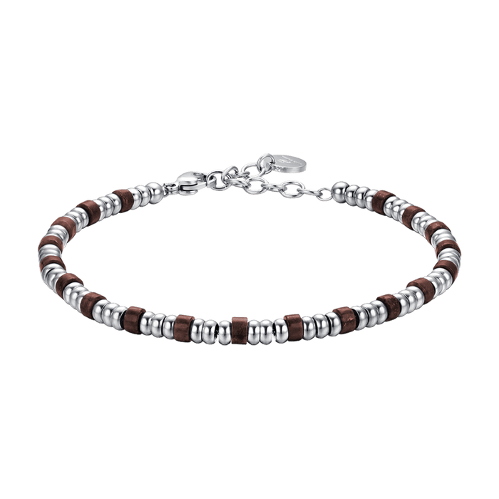 BRACELET HOMME EN ACIER AVEC ÉLÉMENTS EN ARGENT ET PIERRES ŒIL DE TIGRE