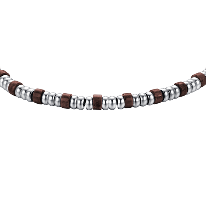 BRACELET HOMME EN ACIER AVEC ÉLÉMENTS EN ARGENT ET PIERRES ŒIL DE TIGRE
