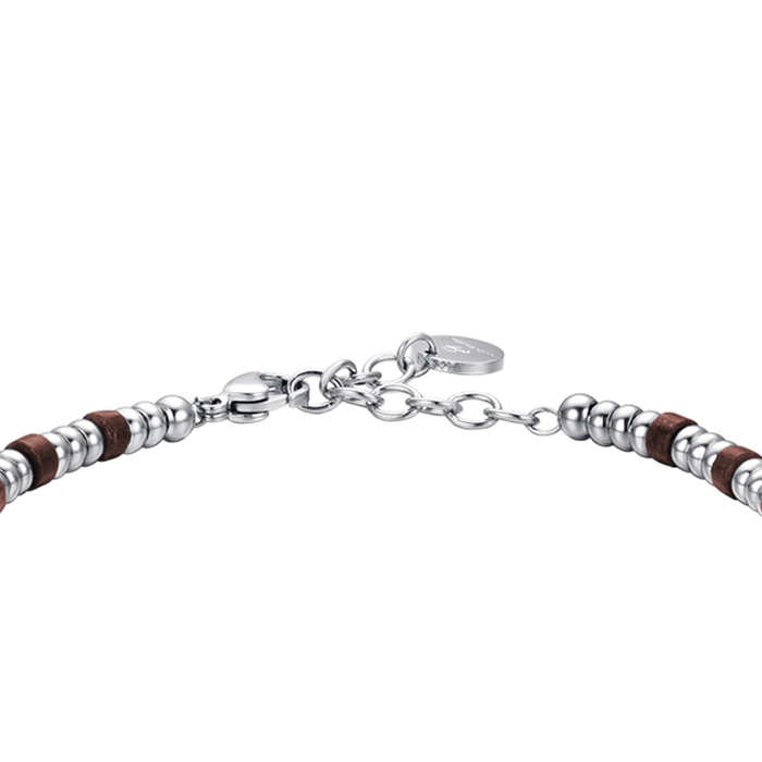 BRACELET HOMME EN ACIER AVEC ÉLÉMENTS EN ARGENT ET PIERRES ŒIL DE TIGRE