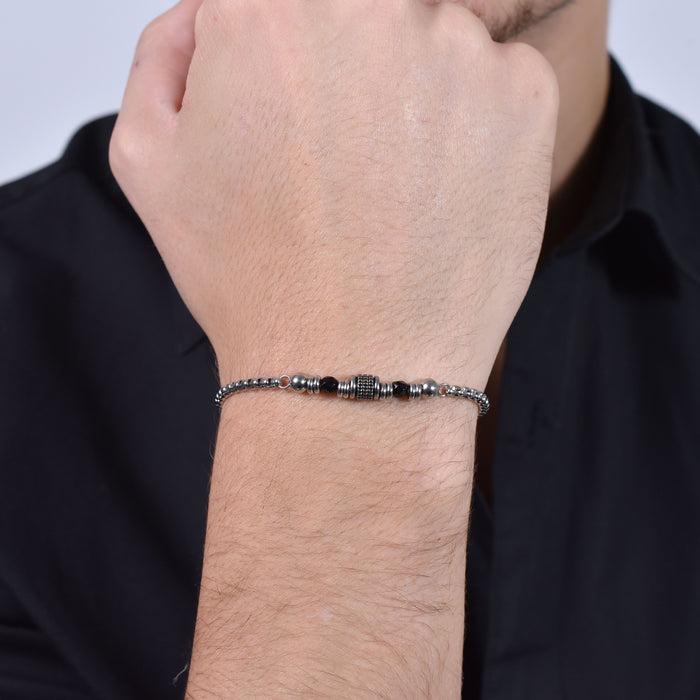 BRACELET HOMME EN ACIER AVEC AGATE NOIRE ET ÉLÉMENTS