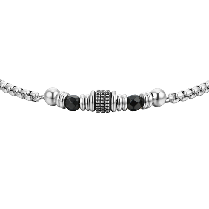 MEN'S BRACELET IN STEEL WITH BLACK AGATE AND ELEMENTS