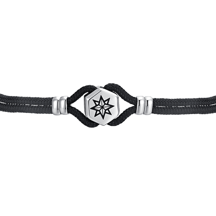 BRACCIALE UOMO IN CORDA NERA E ROSA DEI VENTI