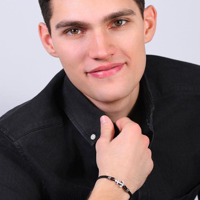 BRACCIALE UOMO IN CORDA NERA E ANCORA