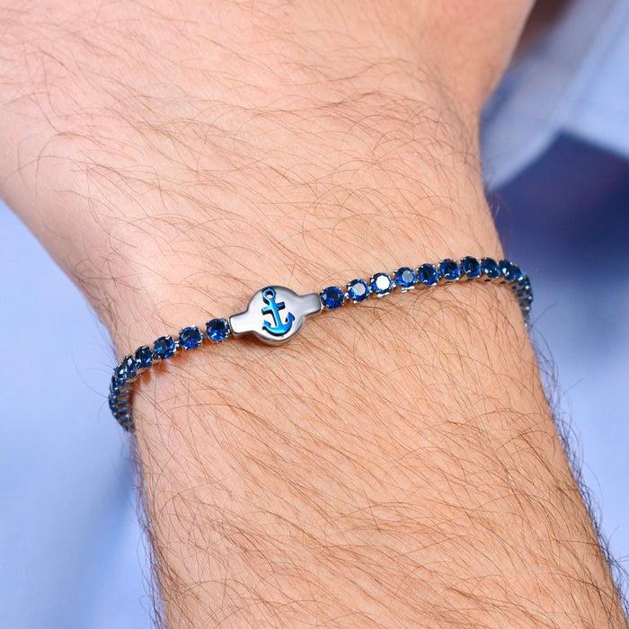 BRACELET DE TENNIS HOMME EN ACIER AVEC ZIRCONE BLEUE