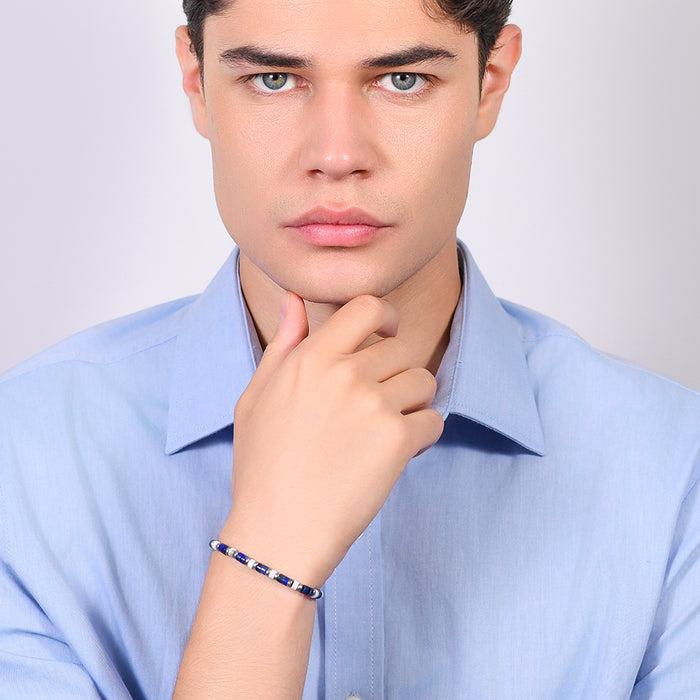 MEN'S BRACELET IN STEEL WITH LAPIS STONES
