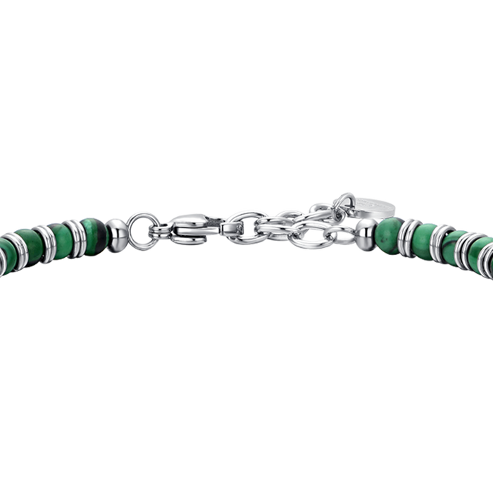 BRACELET EN ACIER POUR HOMME AVEC PIERRES VERTES ET ÉLÉMENTS EN ACIER