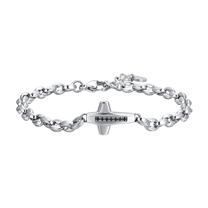 MEN'S BRACELET IN STEEL CROSS AND BLACK ZIRCONIA
