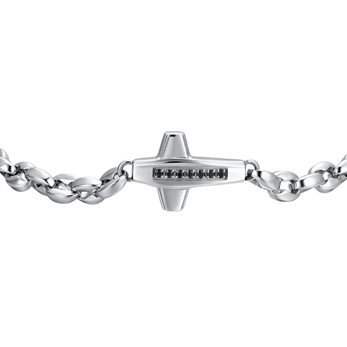 MEN'S BRACELET IN STEEL CROSS AND BLACK ZIRCONIA