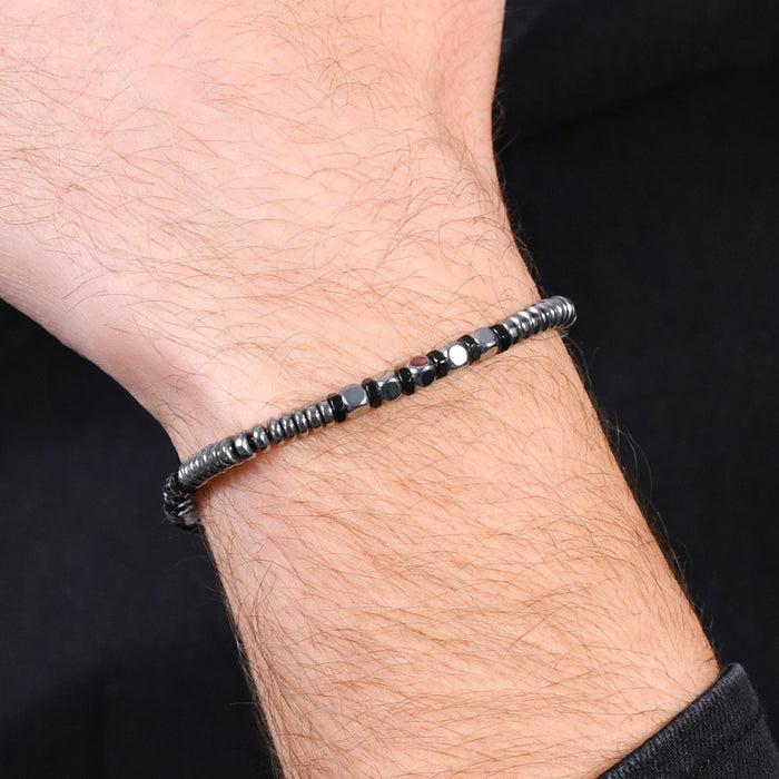 MEN'S BRACELET IN STEEL HEMATITE SILVER AND BLACK