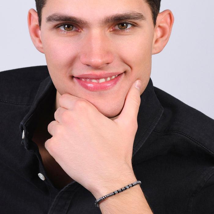 MEN'S BRACELET IN STEEL HEMATITE SILVER AND BLACK