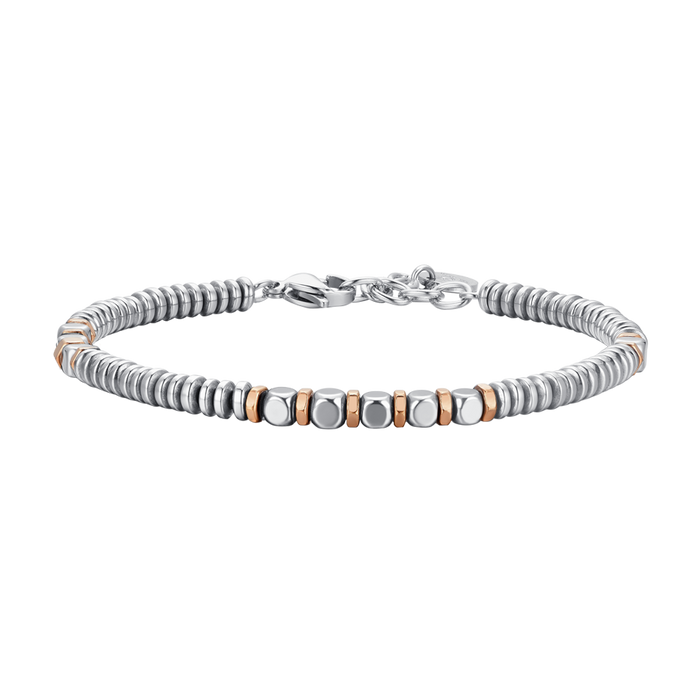 MEN'S BRACELET IN STEEL HEMATITE SILVER AND ROSE GOLD