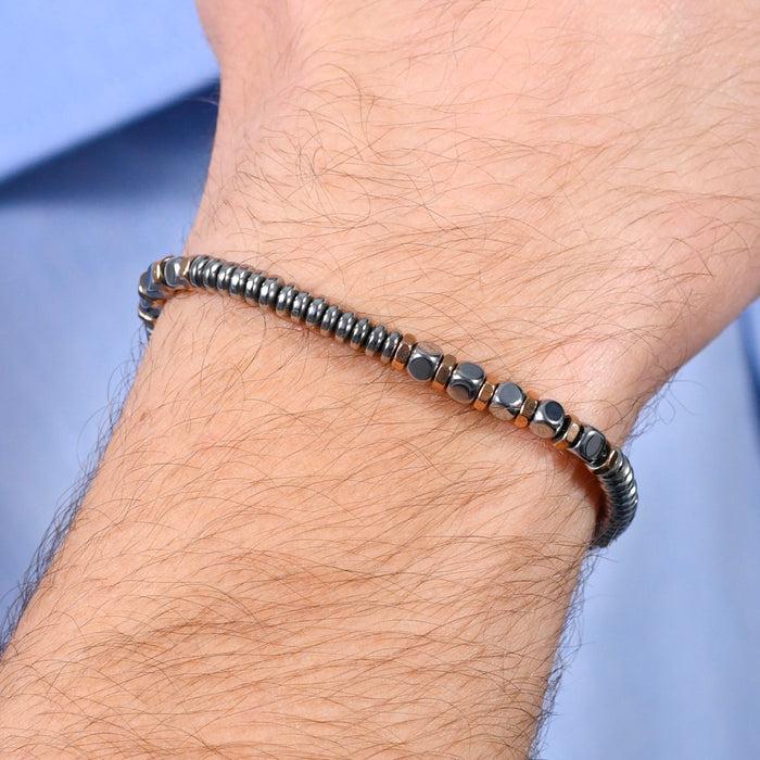 MEN'S BRACELET IN STEEL HEMATITE SILVER AND ROSE GOLD