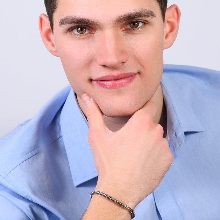 MEN'S BRACELET IN STEEL HEMATITE SILVER AND ROSE GOLD