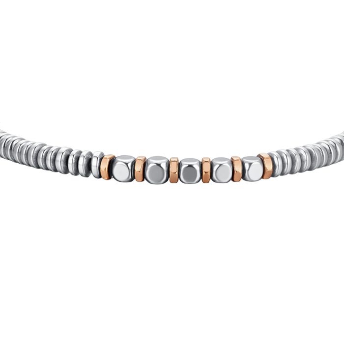 MEN'S BRACELET IN STEEL HEMATITE SILVER AND ROSE GOLD