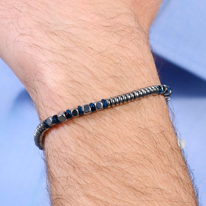 MEN'S BRACELET IN STEEL HEMATITE SILVER AND BLUE
