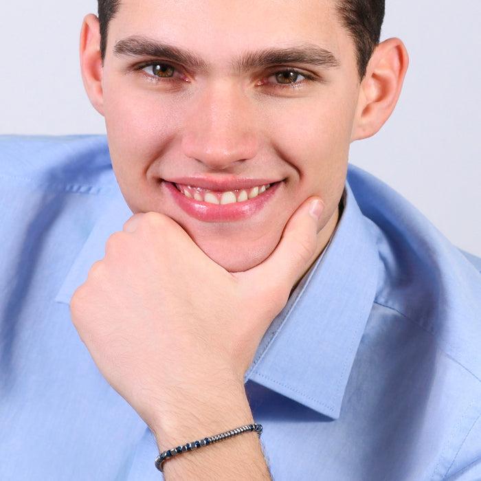 MEN'S BRACELET IN STEEL HEMATITE SILVER AND BLUE