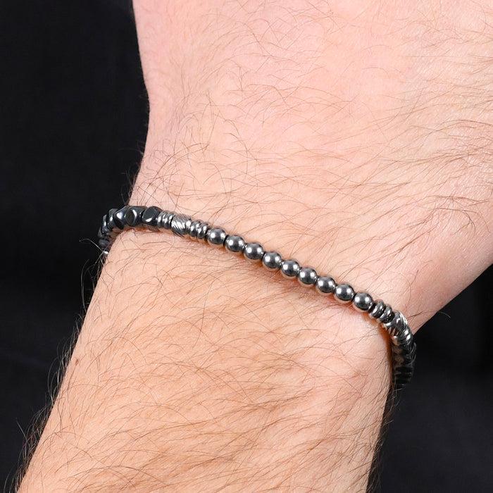 MEN'S BRACELET IN STEEL HEMATITE SILVER AND BLACK