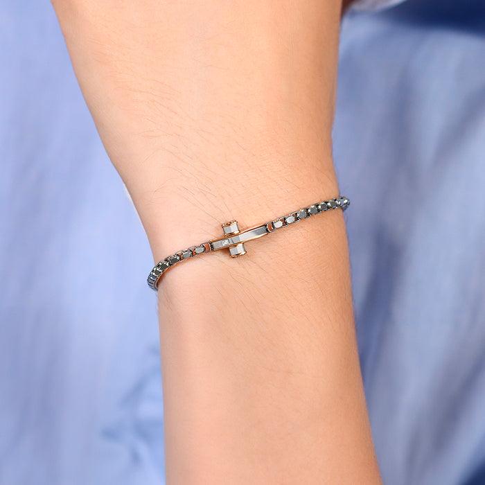 BRACELET HOMME EN ACIER CROIX ET ACIER OR ROSE IP