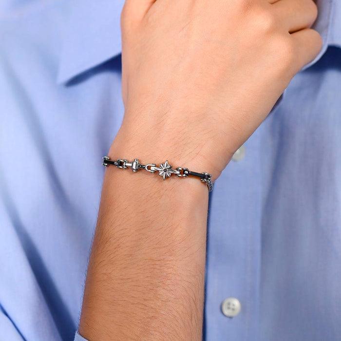 MEN'S BRACELET IN STEEL AND CERAMIC WITH WIND ROSE