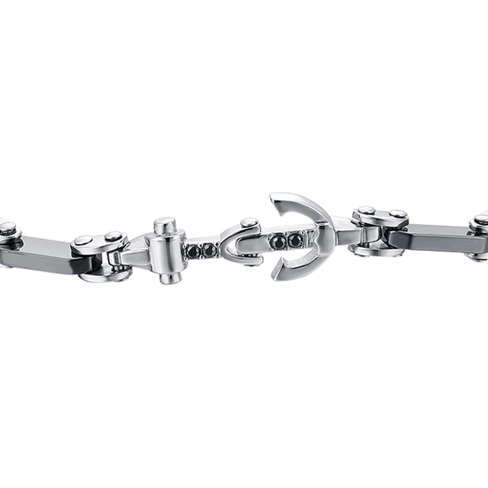 BRACELET HOMME EN ACIER ANCRE ET CRISTAL NOIR