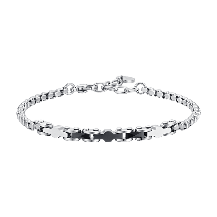 BRACELET HOMME EN ACIER ET ÉLÉMENTS EN CÉRAMIQUE NOIRE
