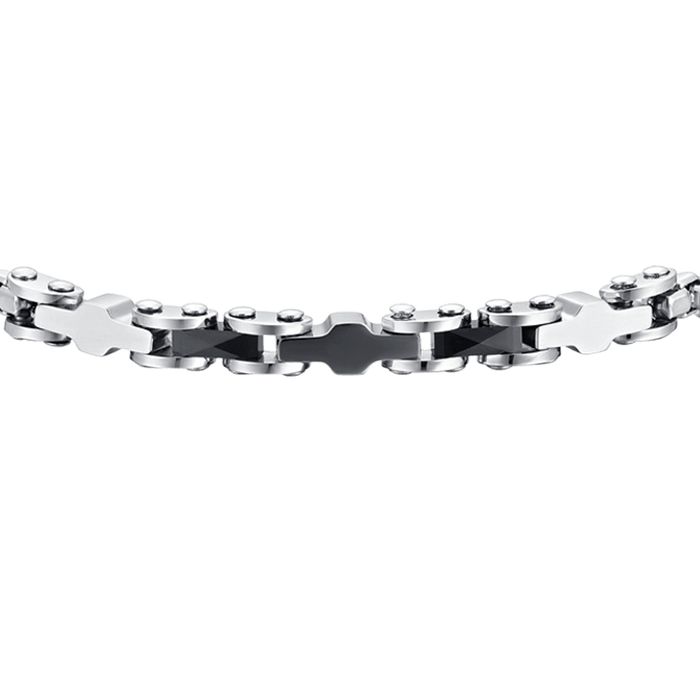 BRACELET HOMME EN ACIER ET ÉLÉMENTS EN CÉRAMIQUE NOIRE