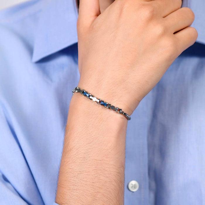 MEN'S BRACELET IN STEEL WITH BLUE CERAMIC AND ELEMENTS