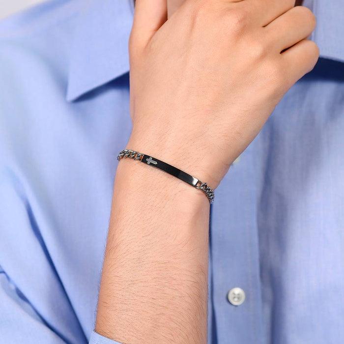 MEN'S BRACELET IN STEEL IP BLACK PLATE WITH CROSS