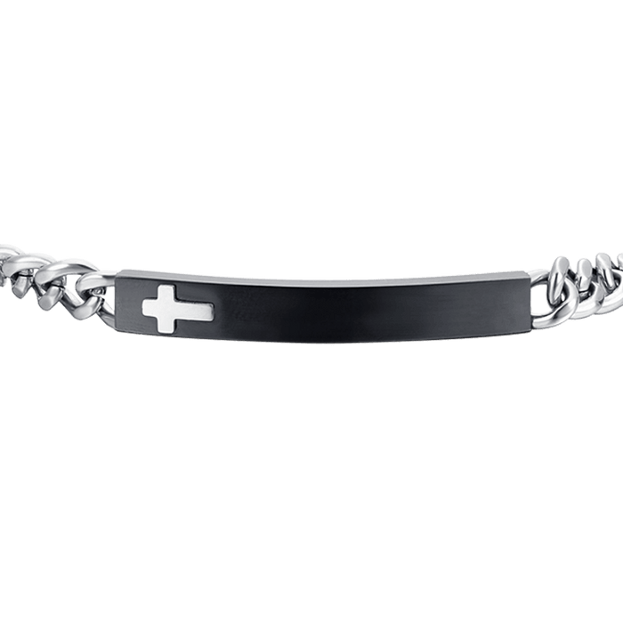MEN'S BRACELET IN STEEL IP BLACK PLATE WITH CROSS