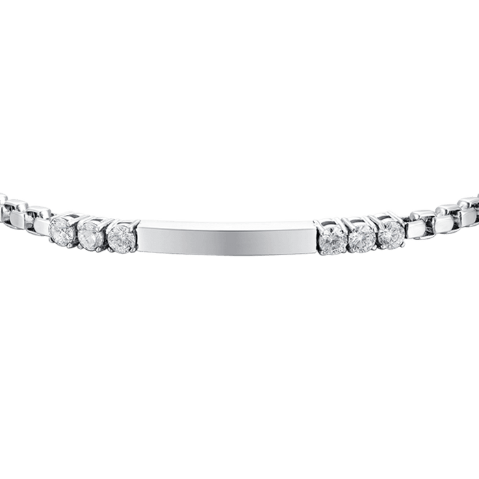 BRACELET HOMME EN PLAQUE D'ACIER ET ZIRCONE BLANC