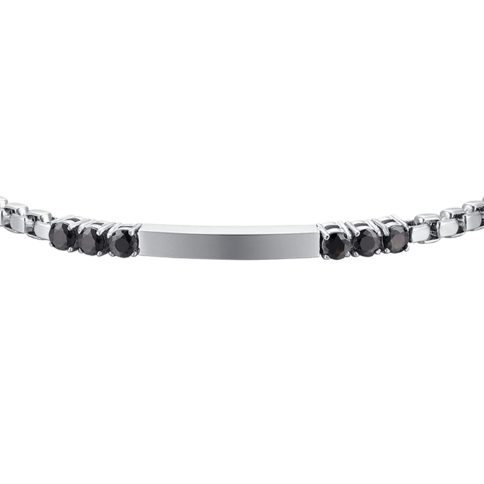 BRACELET HOMME EN PLAQUE D'ACIER ET ZIRCONE NOIRE