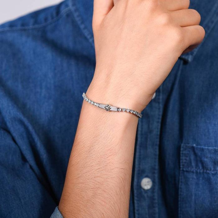 BRACELET DE TENNIS HOMME AVEC ROSE DES VENTS ET ZIRCONE BLANCHE