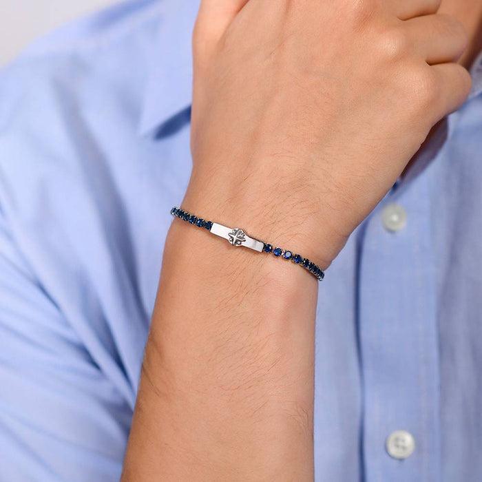 BRACELET DE TENNIS HOMME ROSE DES VENTS ET ZIRCONE BLEUE