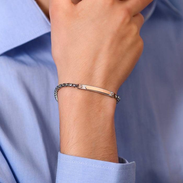 BRACELET HOMME EN ACIER AVEC PLAQUE IP ROSE