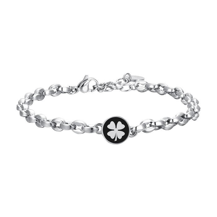 BRACELET HOMME EN ACIER AVEC TRÈFLE À QUATRE FEUILLES