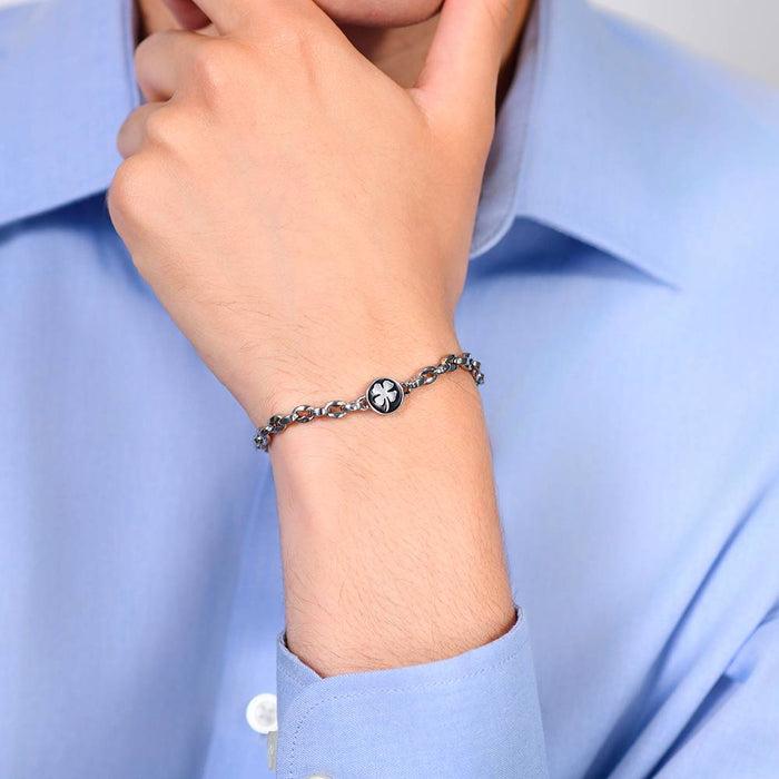 BRACELET HOMME EN ACIER AVEC TRÈFLE À QUATRE FEUILLES