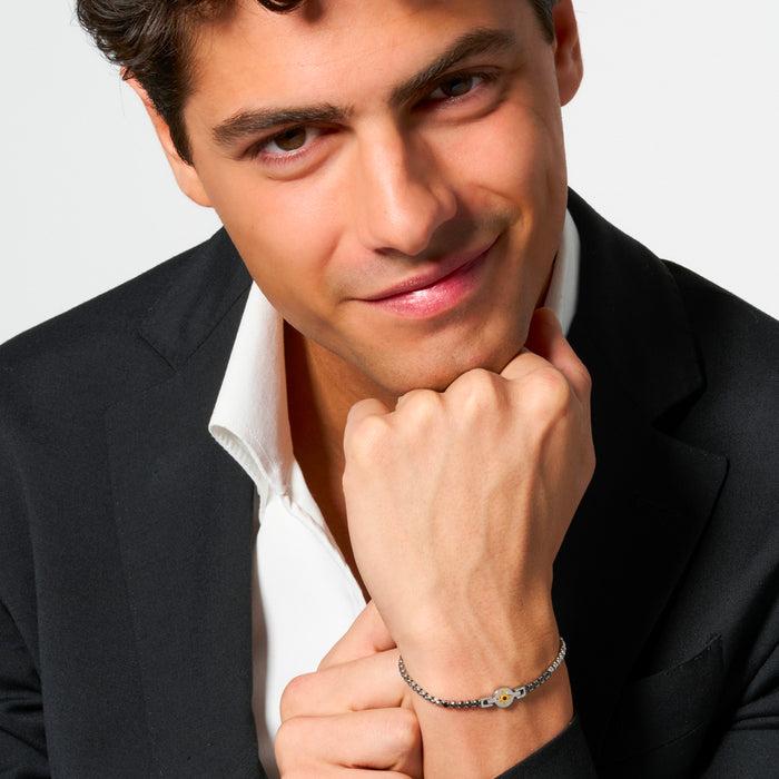 BRACCIALE TENNIS UOMO IN ACCIAIO CON ROSA DEI VENTI IP ROSE E ZIRCONI NERI