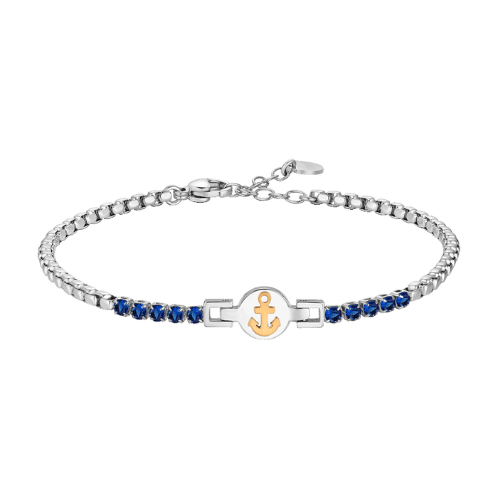 BRACCIALE TENNIS UOMO IN ACCIAIO CON ANCORA IP ROSE E ZIRCONI BLU