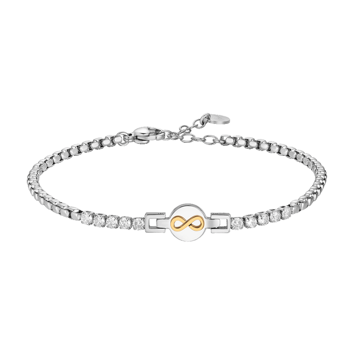 BRACCIALE TENNIS UOMO IN ACCIAIO CON INFINITO IP ROSE E ZIRCONI BIANCHI
