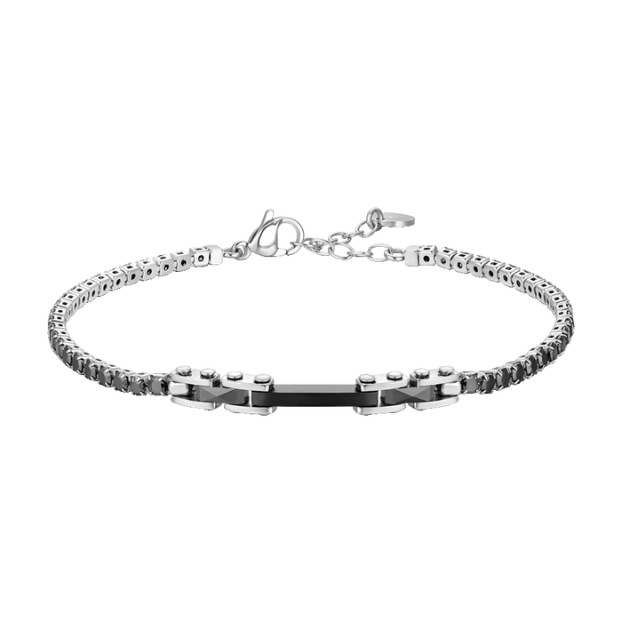 BRACCIALE TENNIS UOMO IN ACCIAIO CON CERAMICA NERA E ZIRCONI NERI